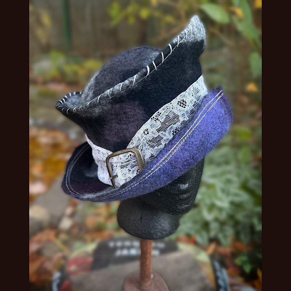 OOAK Handmade wool Felted hat 23.5” medium