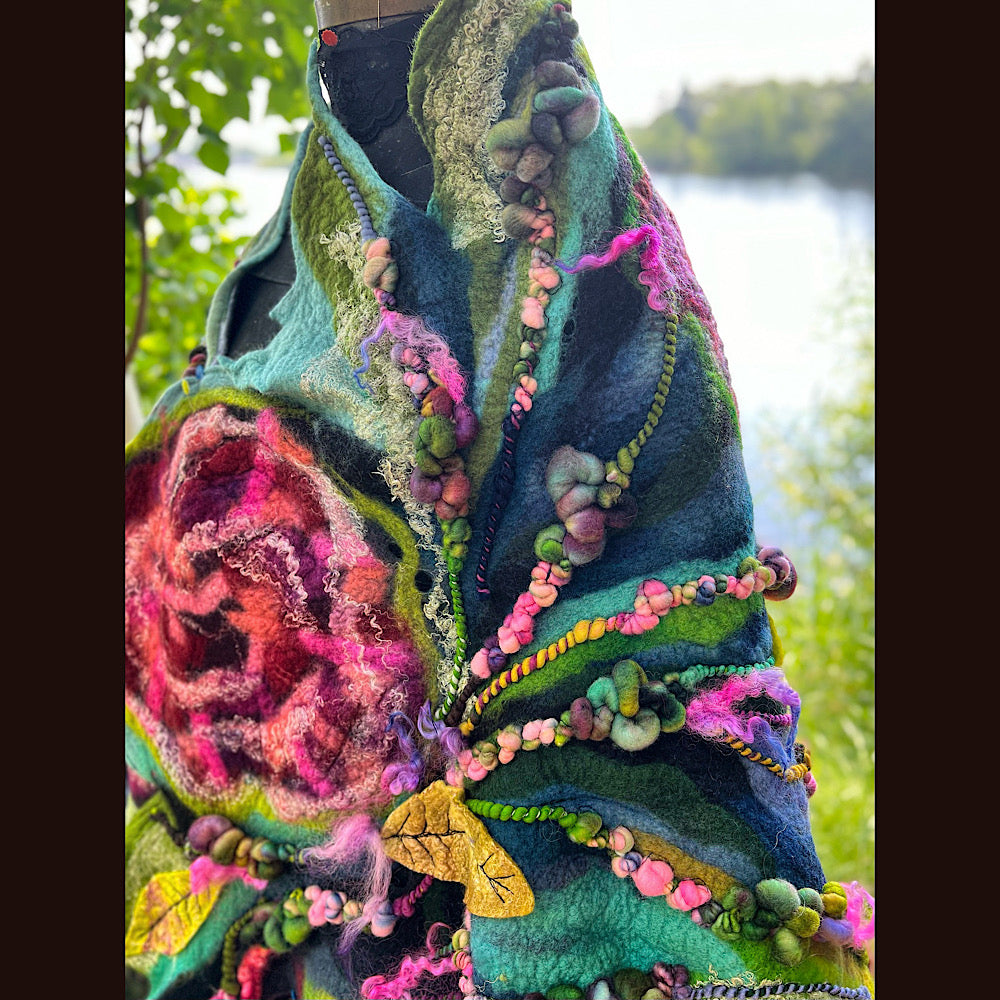 Wild Roses Large Felted Shawl 80” X 30”