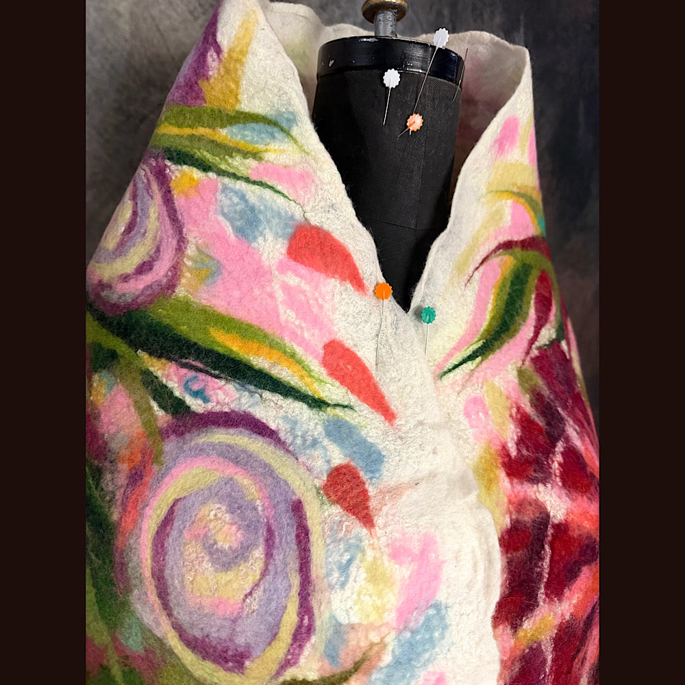 OOAK Handmade wool Felted Scarf 84” X 20” Original art work