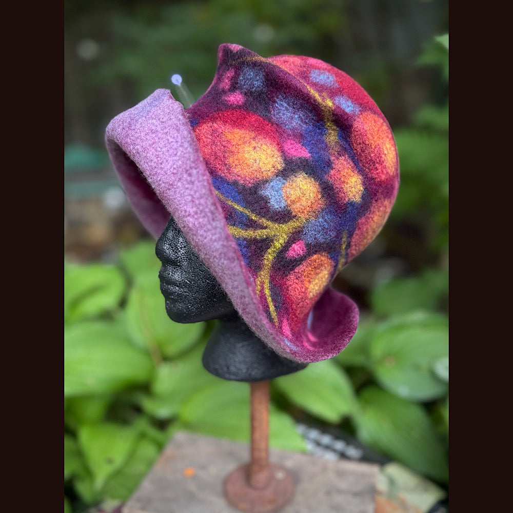 OOAK Handmade wool Felted hat 23.5” medium
