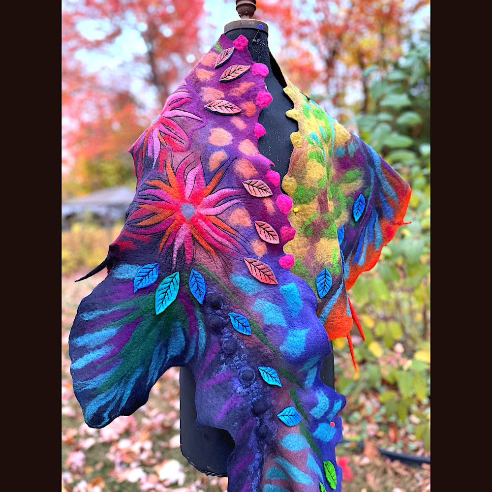 Handmade Felted Wool Scarf 74” X 33”