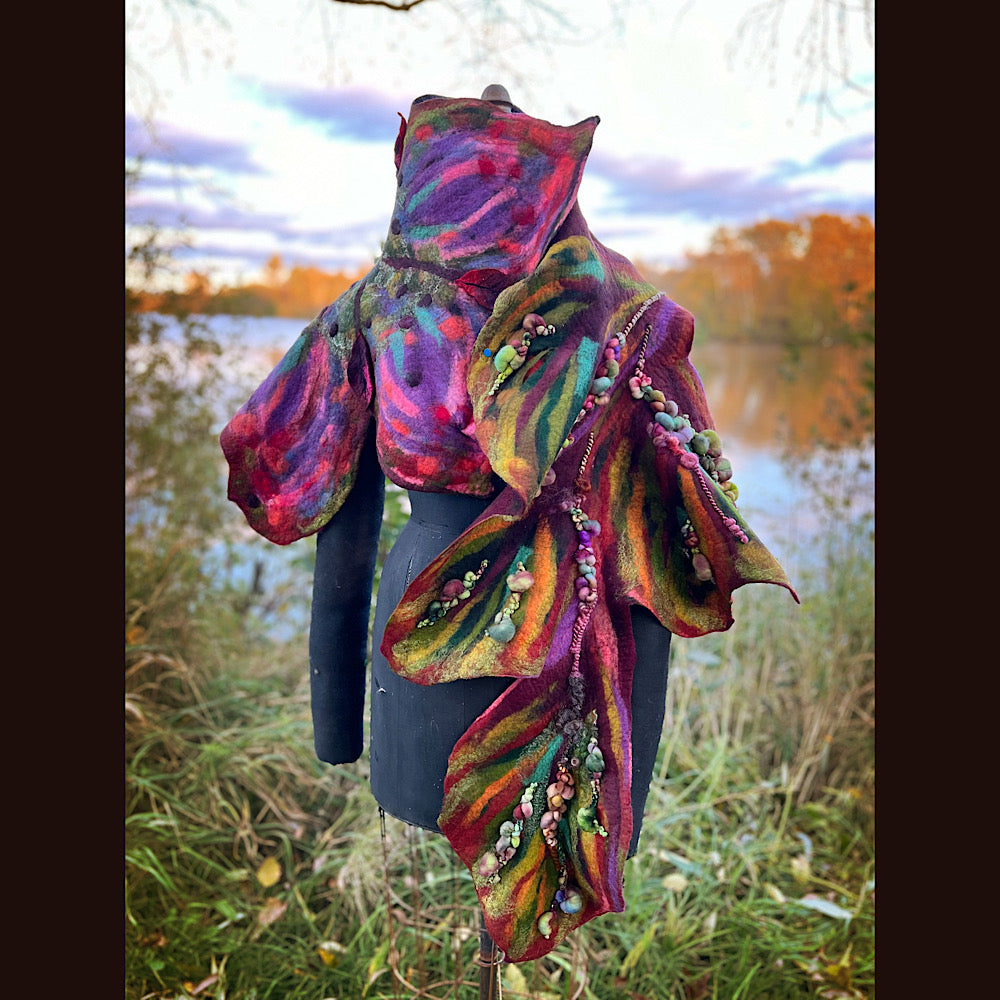 Wild Rose Felted Scarf 70” x 25”