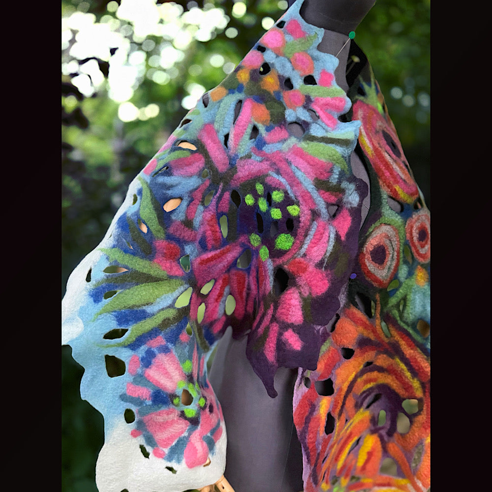OOAK Handmade wool Felted Scarf 78” X 17” Original art work