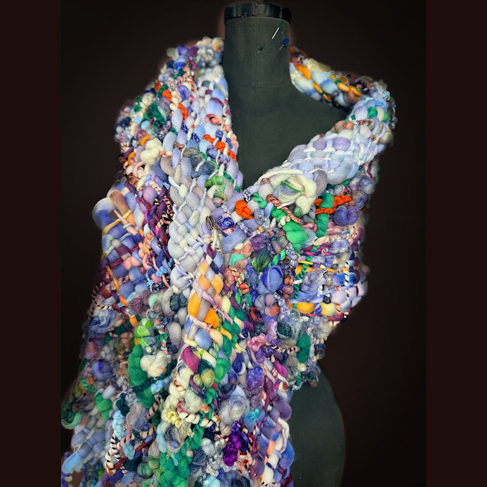 Handmade wool Woven Scarf 84” X 12”