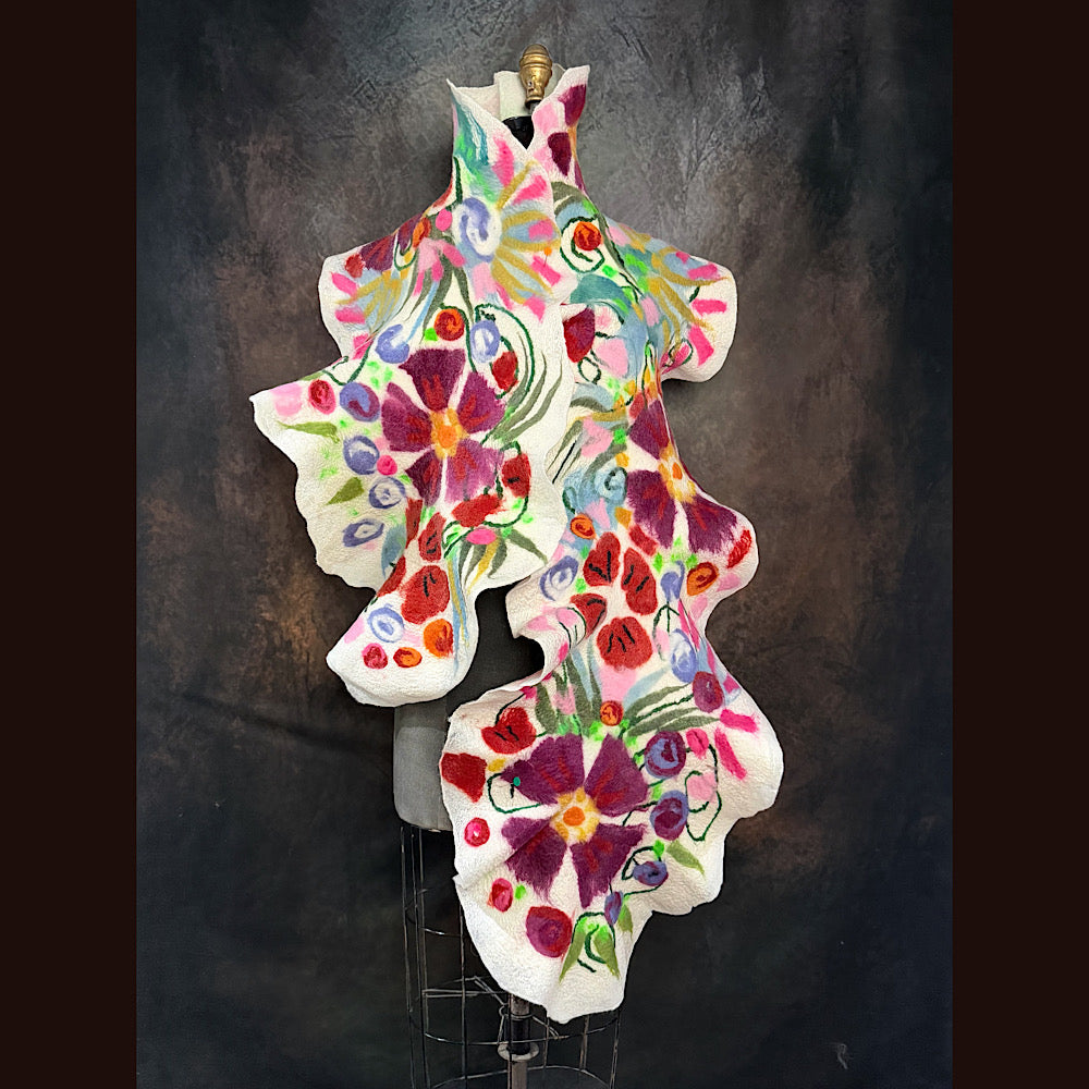 OOAK Handmade wool Felted Scarf 81” X 14” Original art work