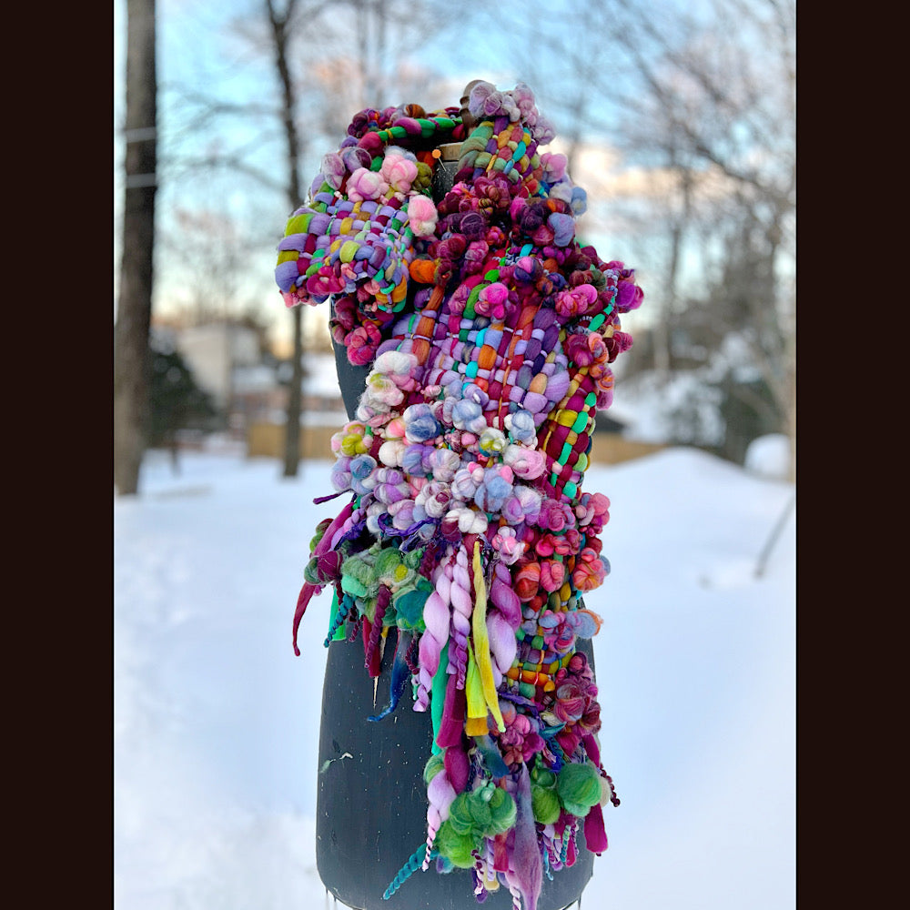 Winter rose Woven art yarn Scarf 100” X 8”