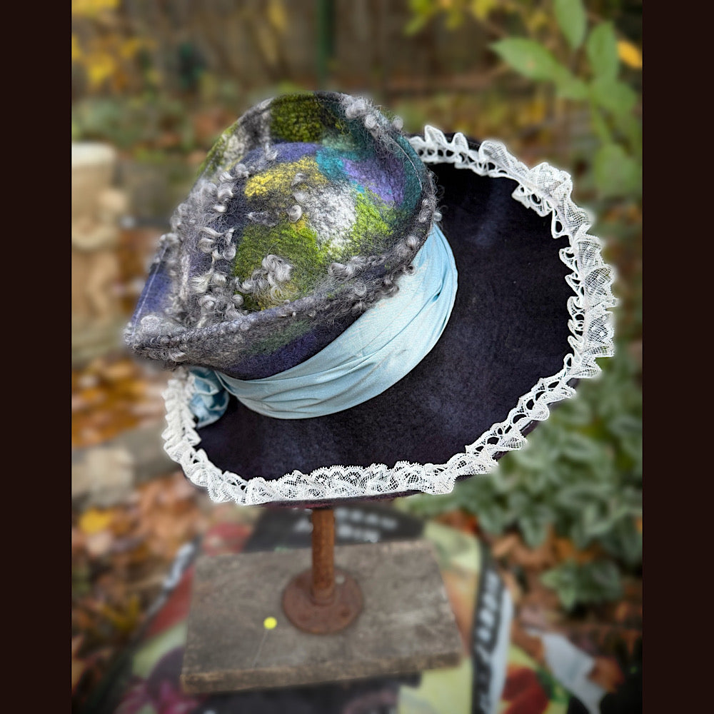 OOAK Handmade wool Felted hat 23.5” medium