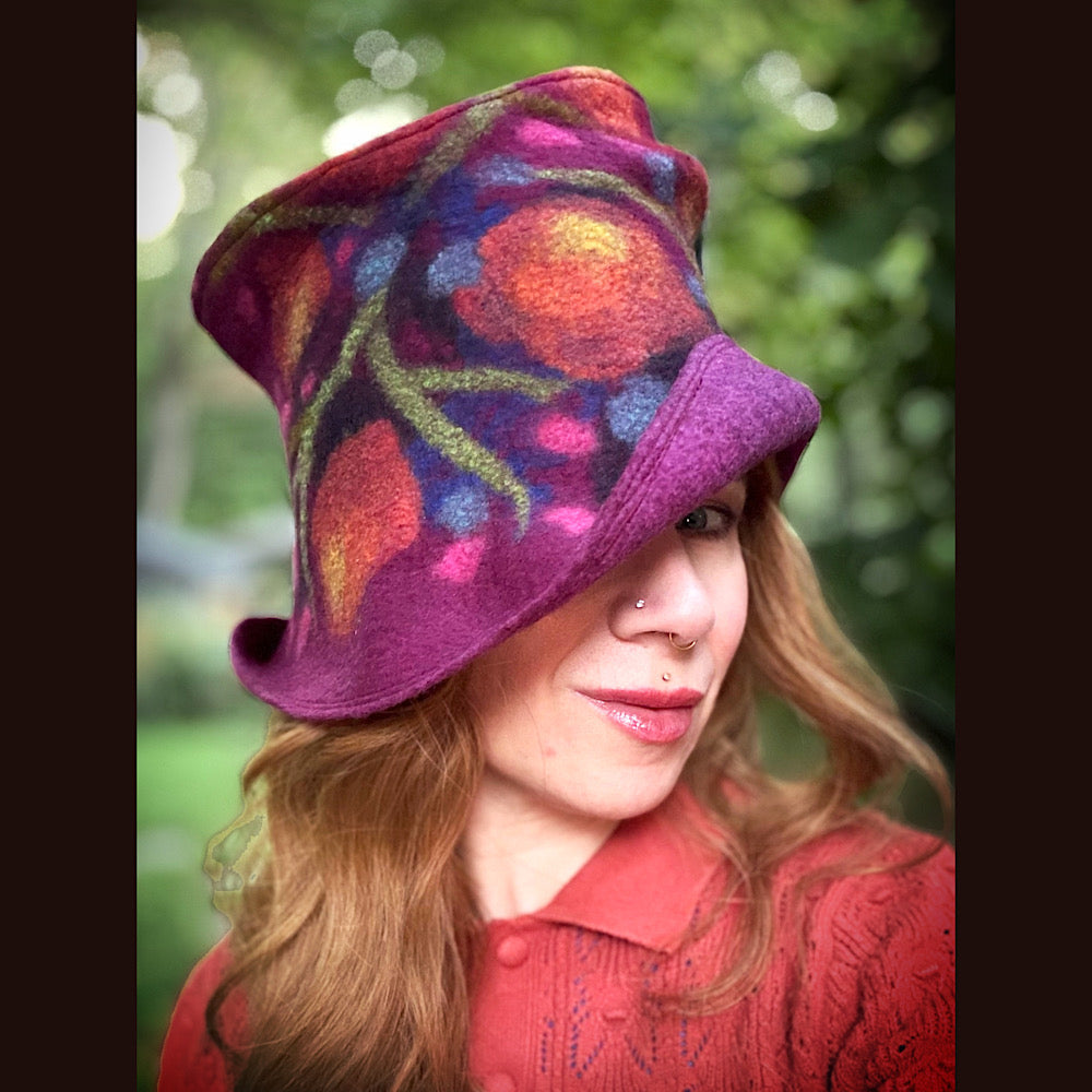 OOAK Handmade wool Felted hat 23.5” medium