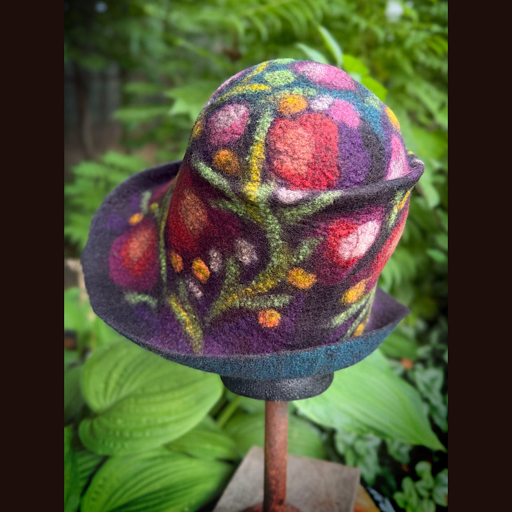 OOAK Handmade wool Felted hat 23.5” medium