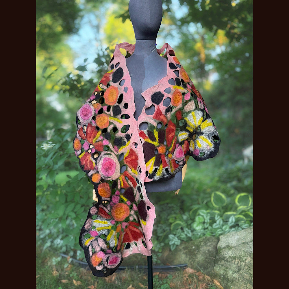 OOAK Handmade wool Felted Scarf 82” X 17” Original art work
