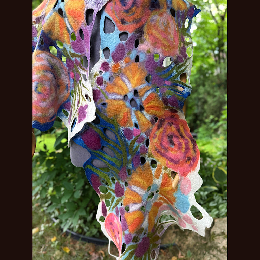 OOAK Handmade wool Felted Scarf 90” X 16” Original art work