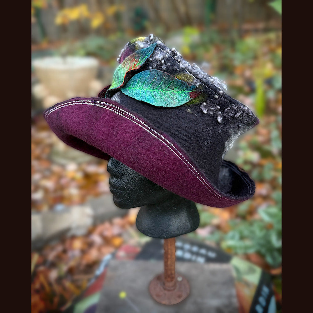 OOAK Handmade wool Felted hat 23.5” medium