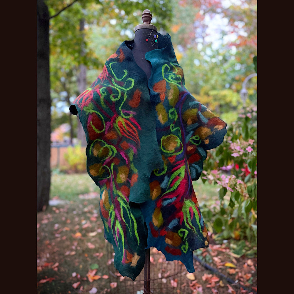 Handmade Felted Wool Scarf 85” X 21”