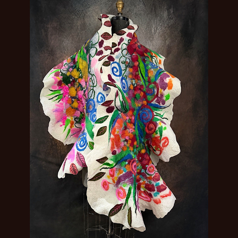 OOAK Handmade wool Felted Scarf 80” X 19”