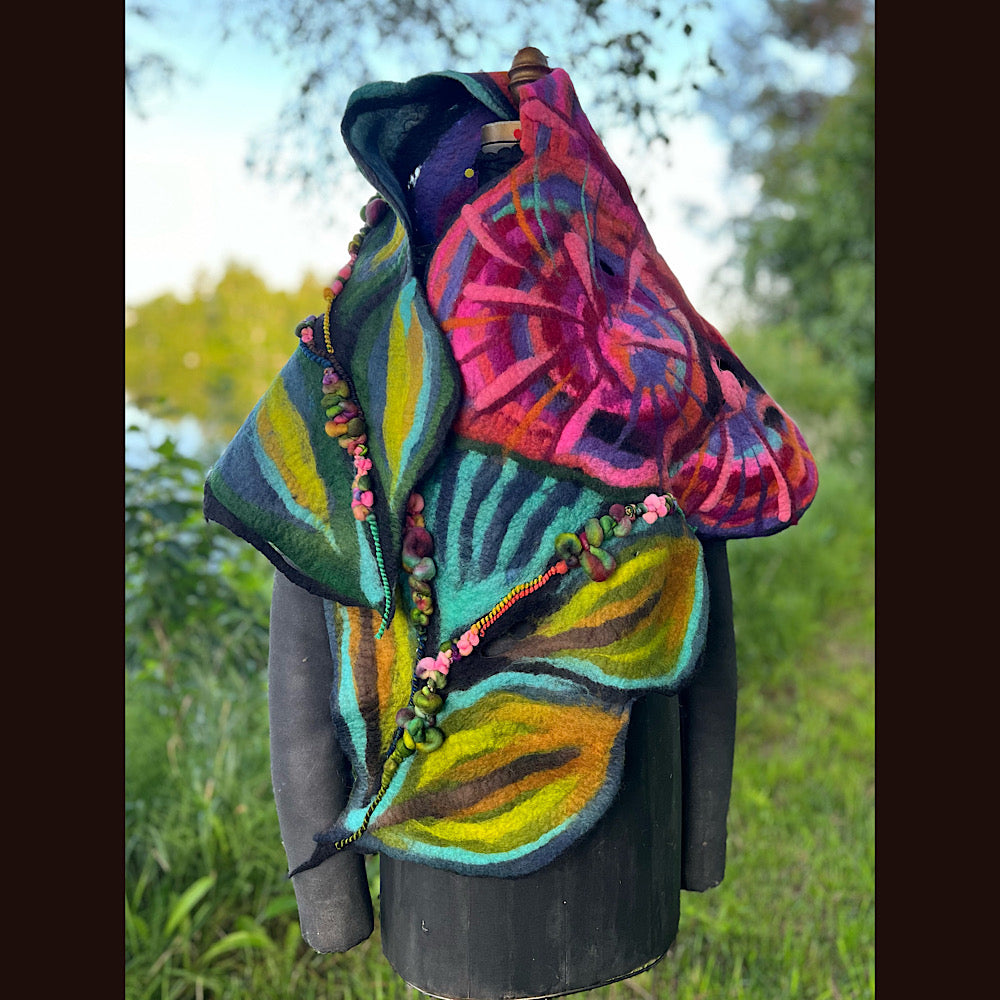 Roses Large Felted Shawl 60” X 21”