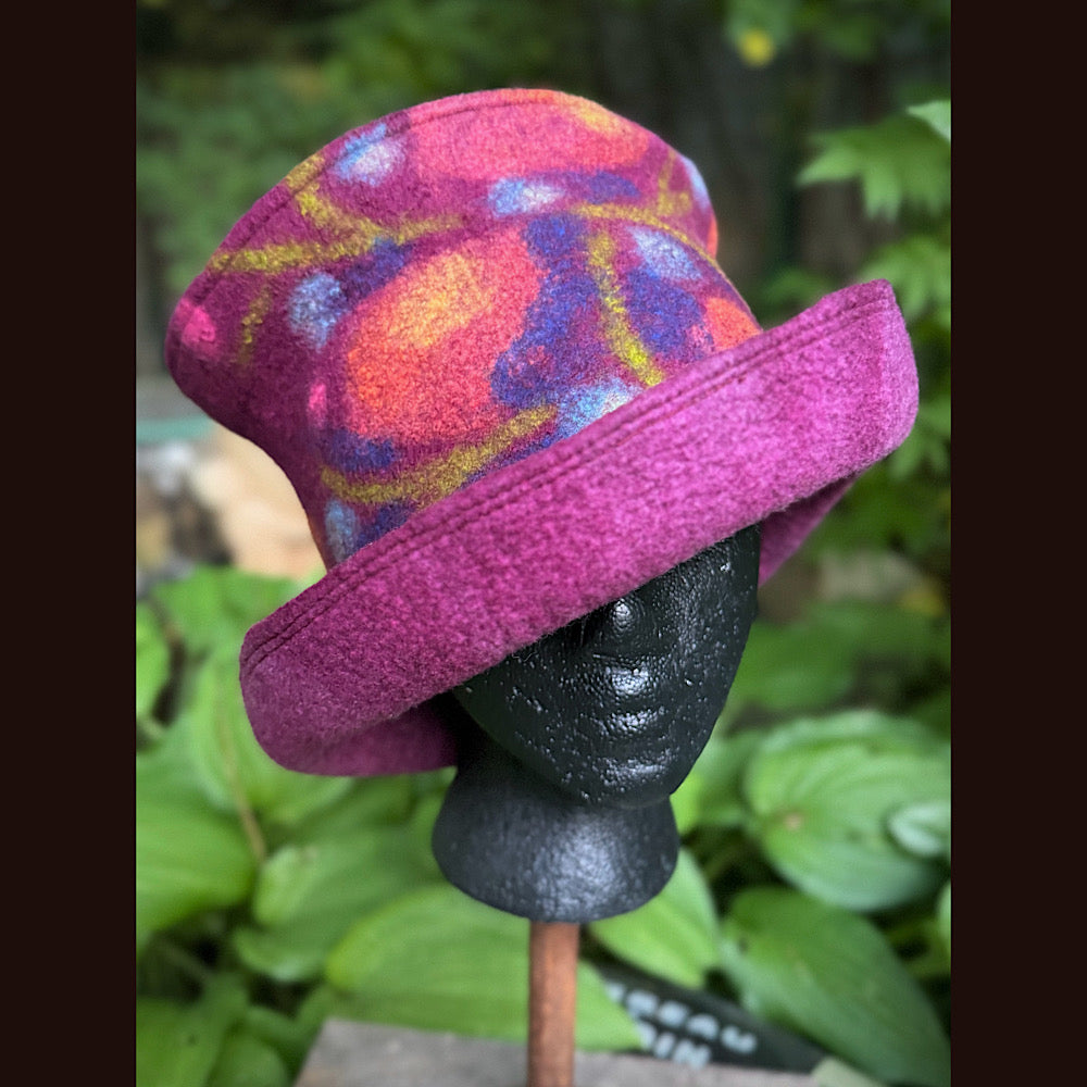 OOAK Handmade wool Felted hat 23.5” medium