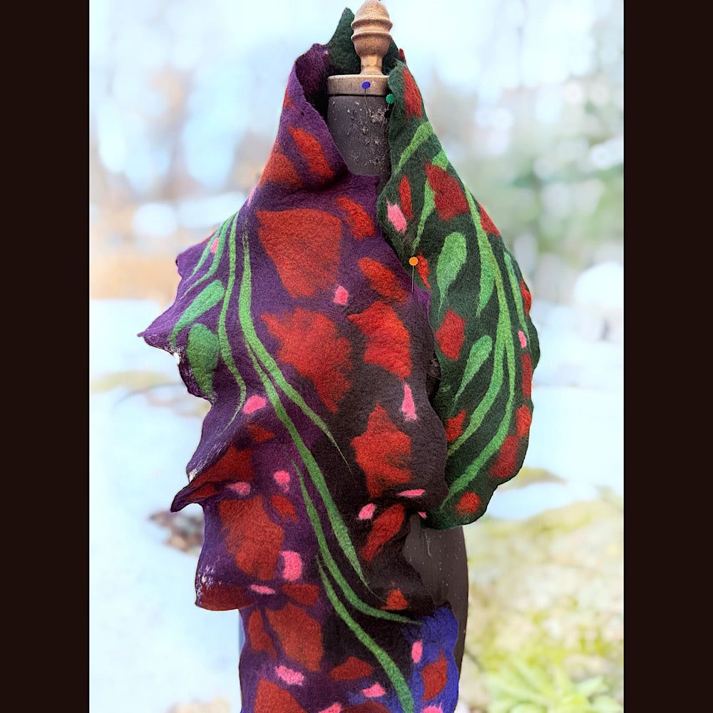 Handmade wool Felted Scarf 68” X 11”