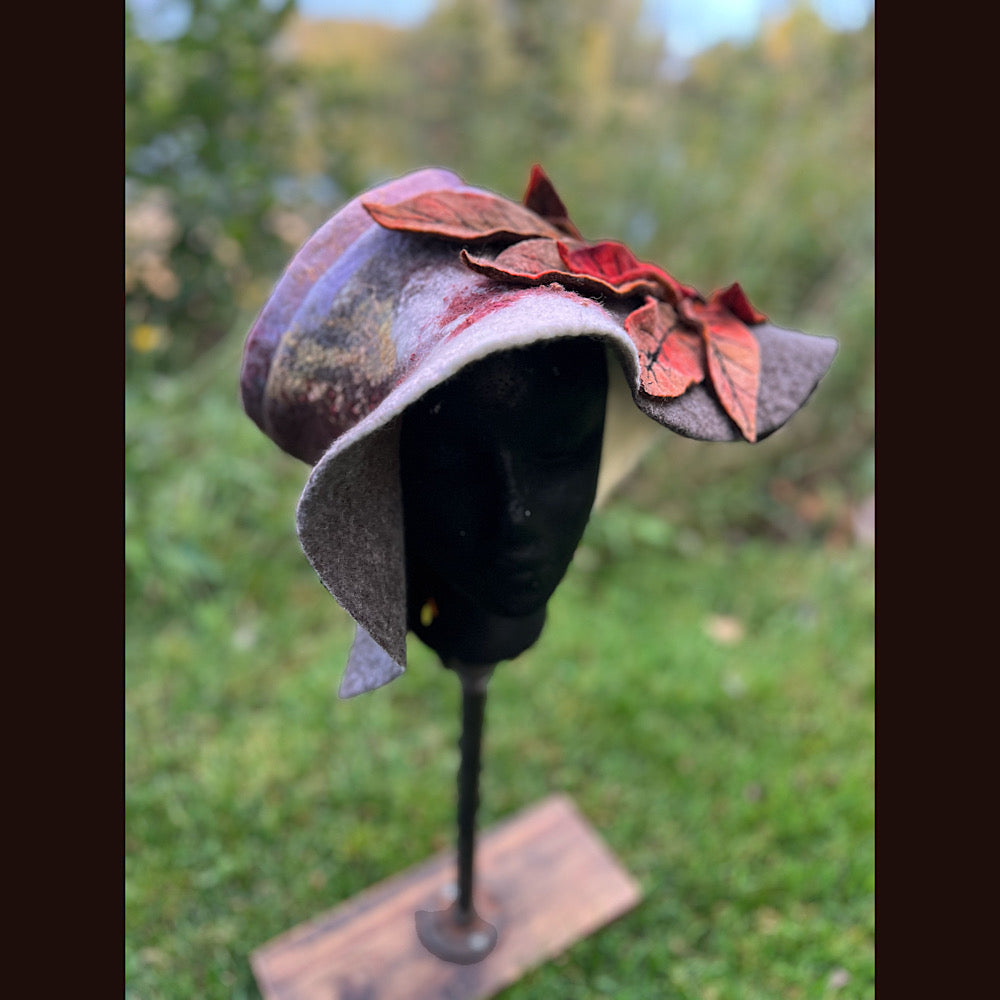 Felted top hat with leaves 24” medium large