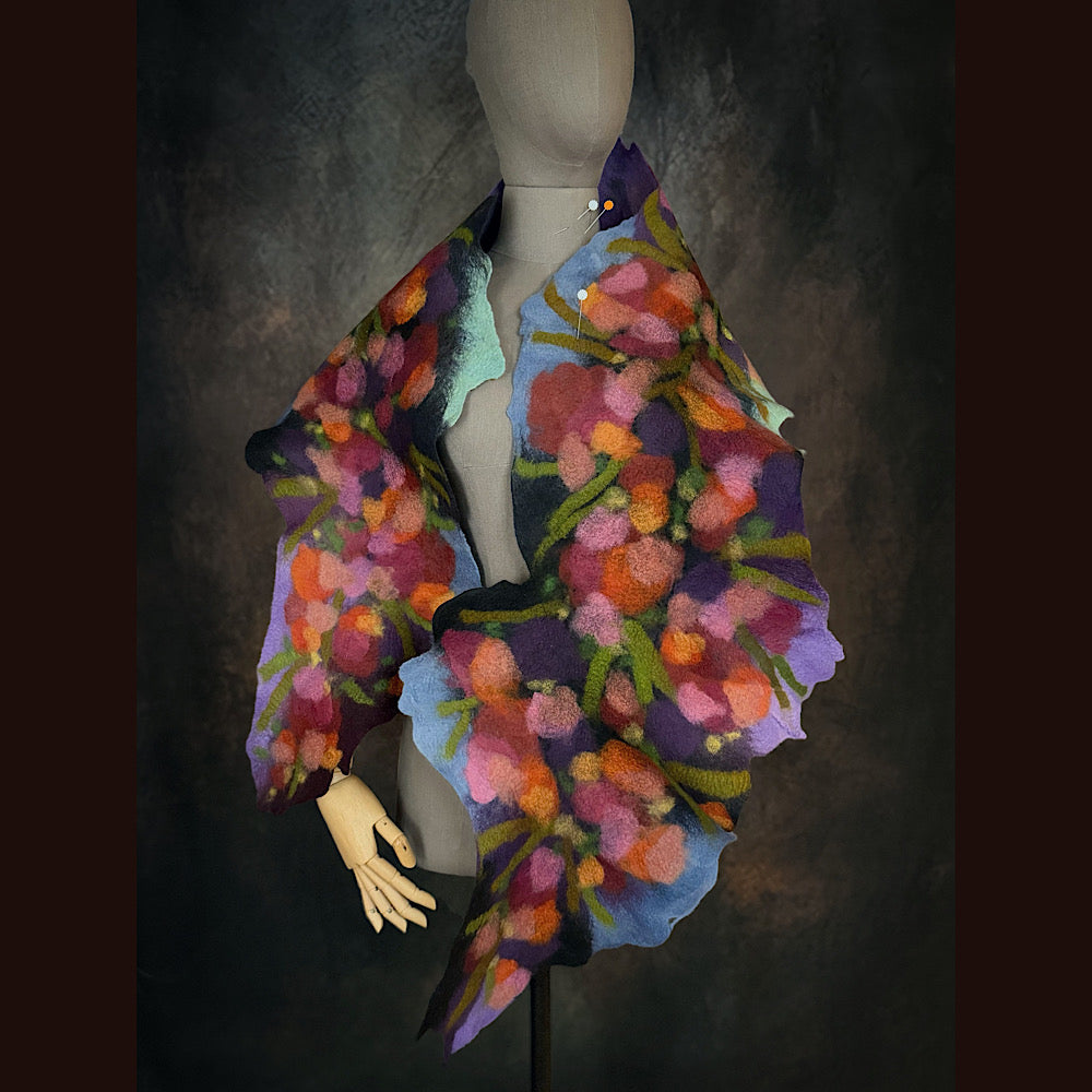 OOAK Handmade wool Felted Scarf 76” X 15” Original art work