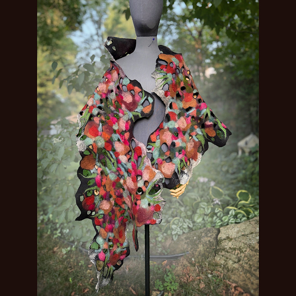 OOAK Handmade wool Felted Scarf 90” X 19” Original art work