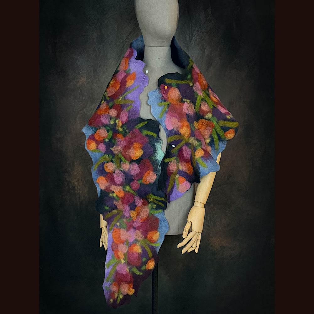 OOAK Handmade wool Felted Scarf 76” X 15” Original art work