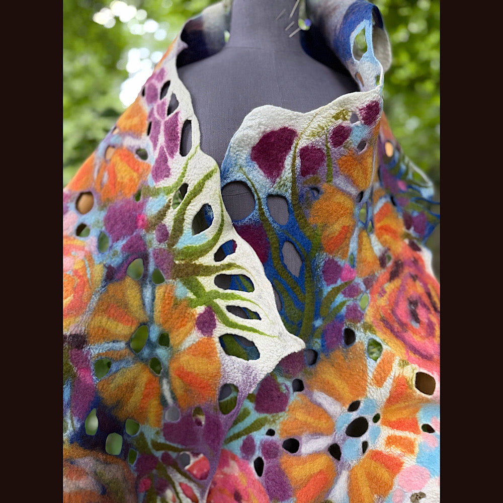 OOAK Handmade wool Felted Scarf 90” X 16” Original art work