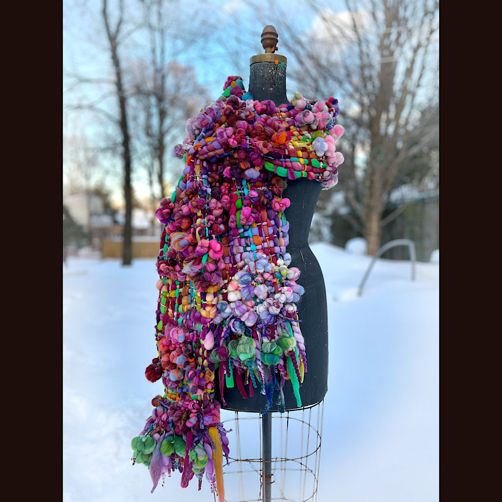 Winter rose Woven art yarn Scarf 100” X 8”