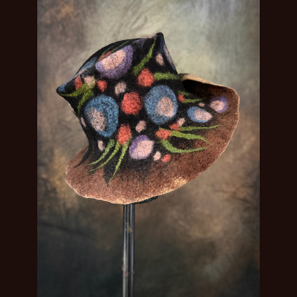 OOAK Handmade wool Felted hat 23” medium