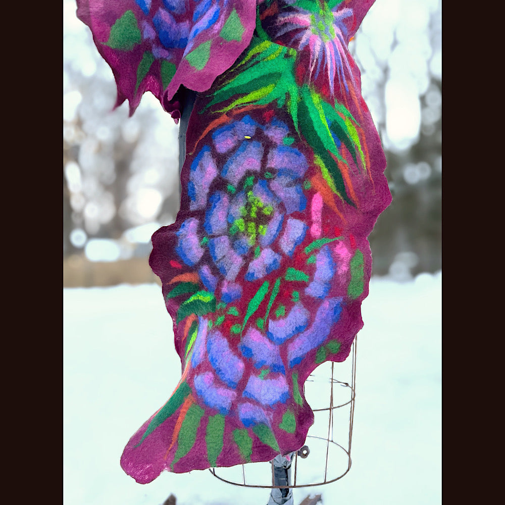 Handmade wool Felted Scarf 80” X 17”