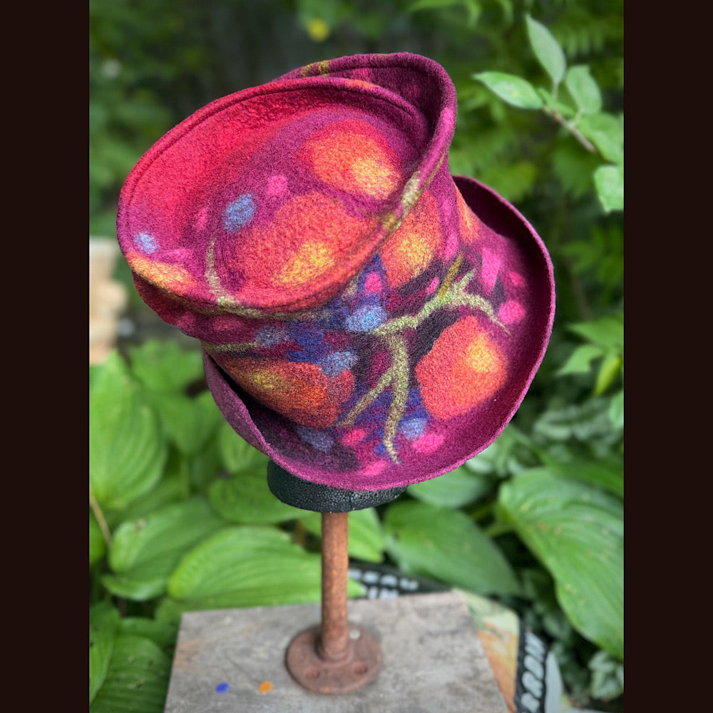 OOAK Handmade wool Felted hat 23.5” medium