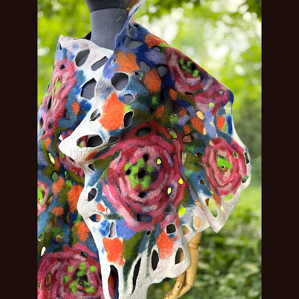 OOAK Handmade wool Felted Scarf 90” X 20” Original art work
