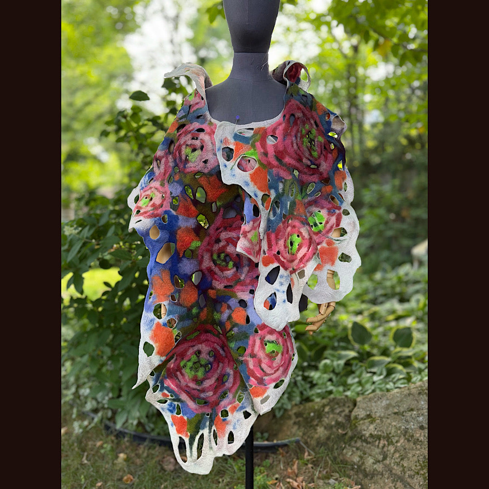 OOAK Handmade wool Felted Scarf 90” X 20” Original art work