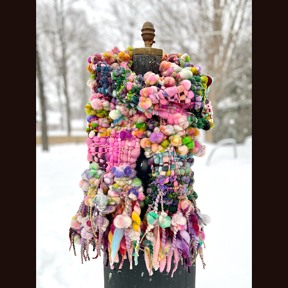 Frosted primroses woven art yarn Scarf 102” X 7”