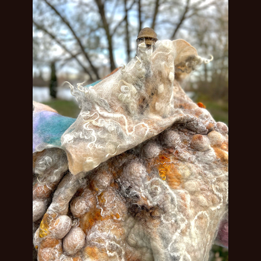 L’Esprit du bois 2024  felted shawl 72” X 22”