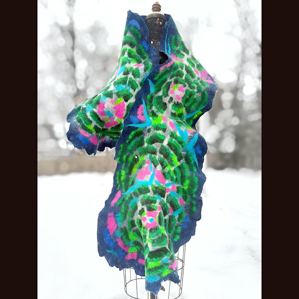 Handmade wool Felted Scarf 80” X 17”