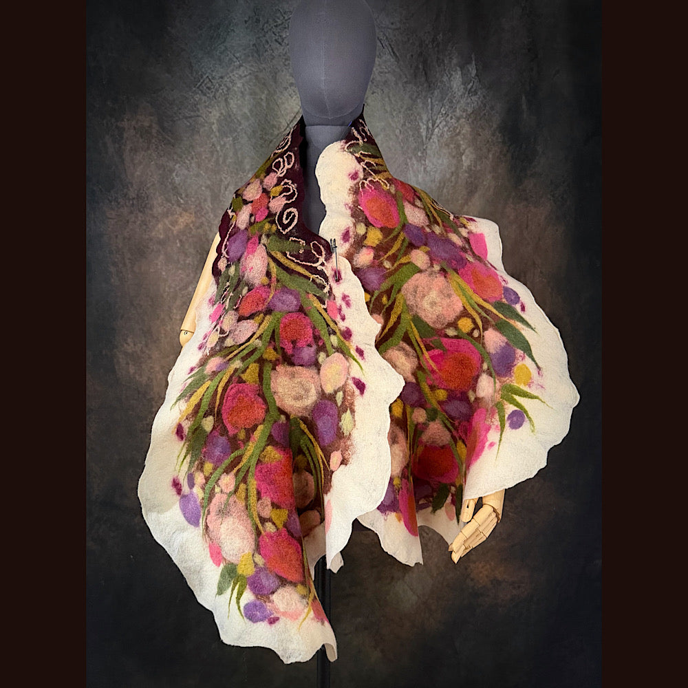 OOAK Handmade wool Felted Scarf 75” X 19”Original art work