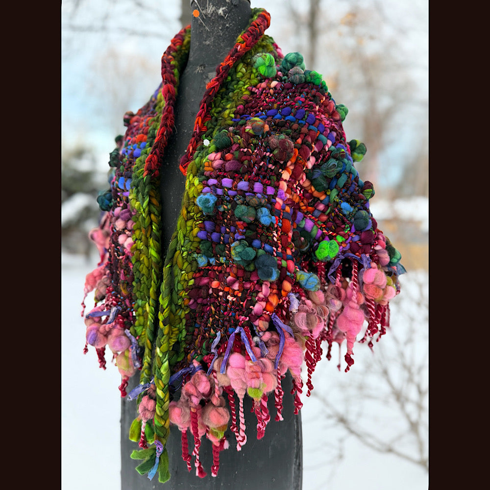 Handmade wool Woven Scarf shawlette 53” X 28”