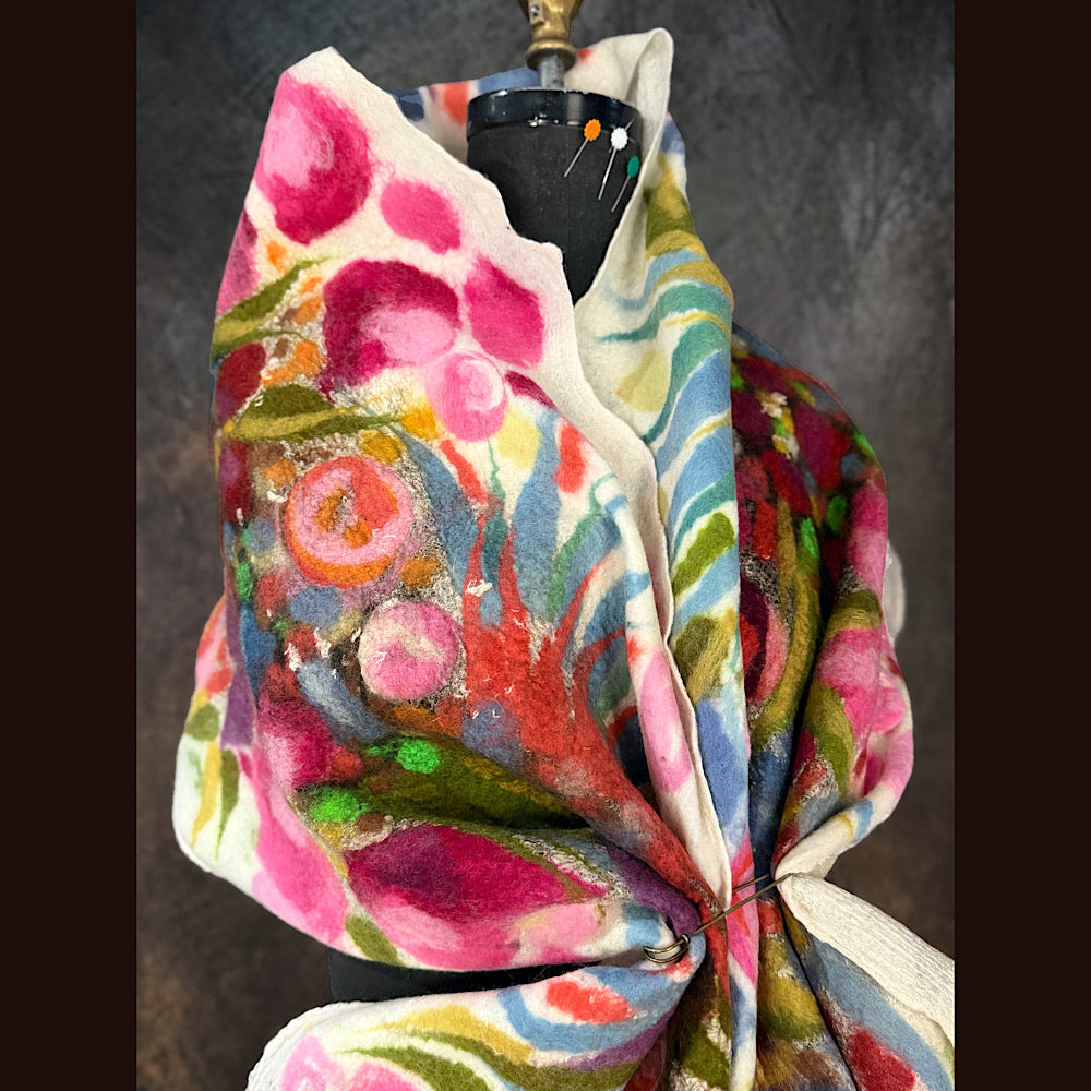 OOAK Handmade wool Felted Scarf 80” X 17” Original art work