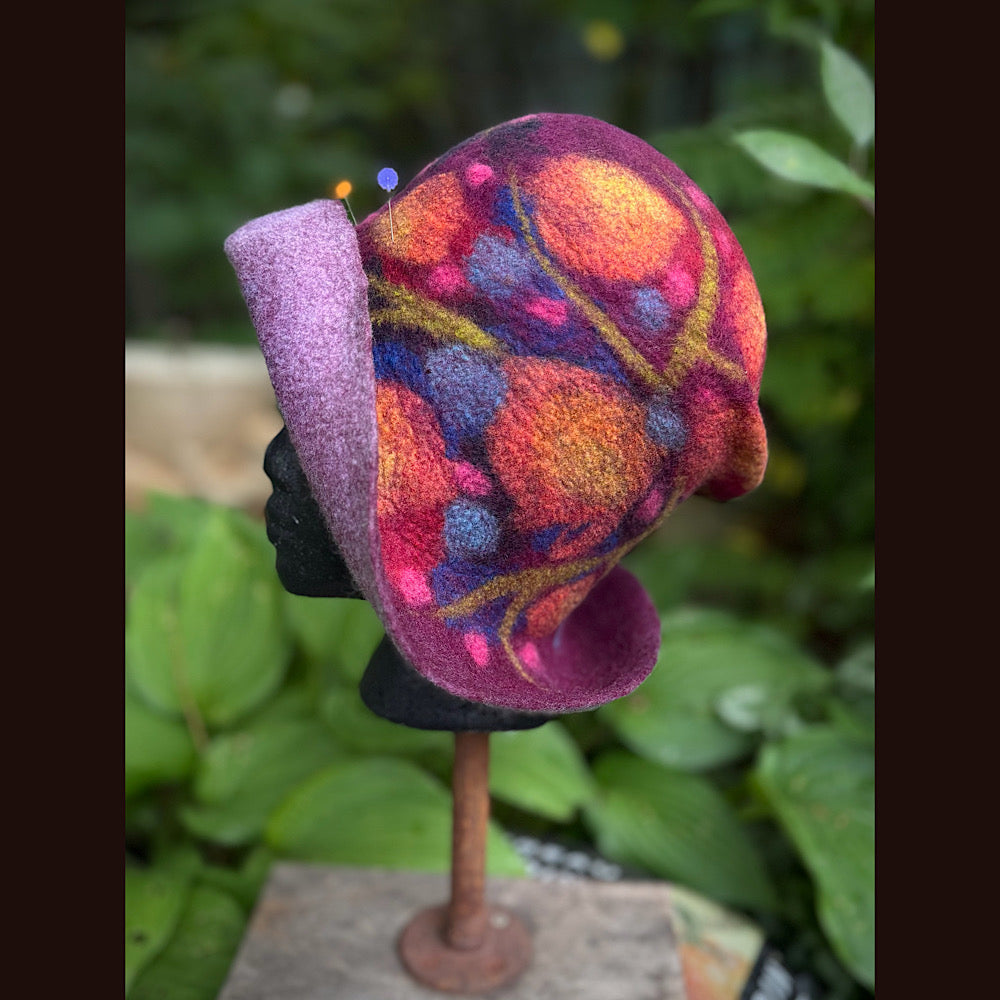 OOAK Handmade wool Felted hat 23.5” medium