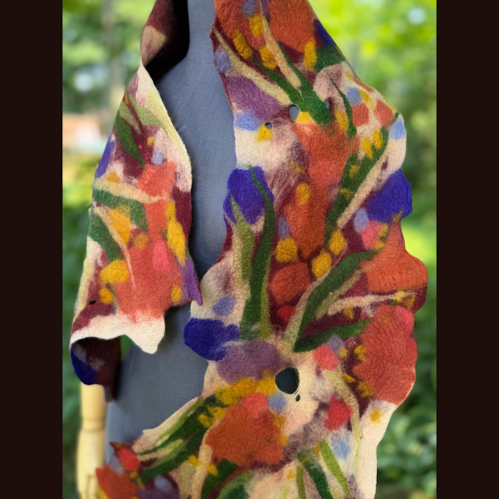 OOAK Handmade wool Felted Scarf 76” X 14” Original art work