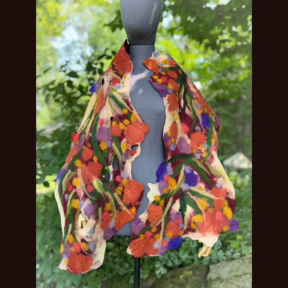 OOAK Handmade wool Felted Scarf 76” X 14” Original art work