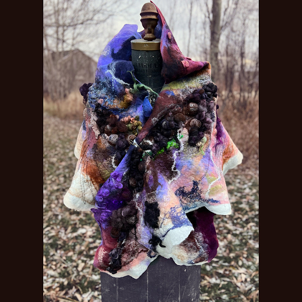 Last rays before dawn felted scarf 69” X 20”