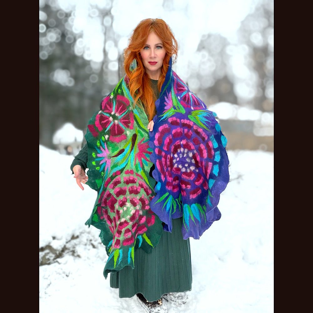 Handmade wool Felted Scarf 90” X 24”