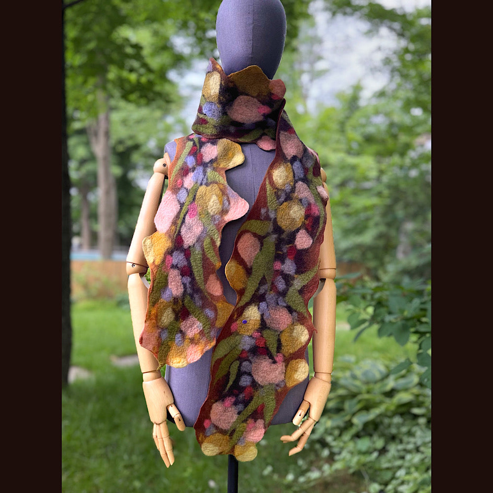 OOAK Handmade wool Felted Scarf 86” X 8”Original art work