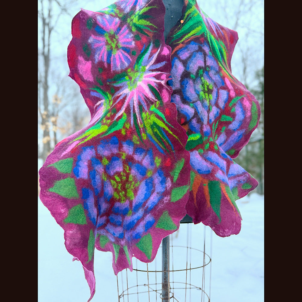 Handmade wool Felted Scarf 80” X 17”