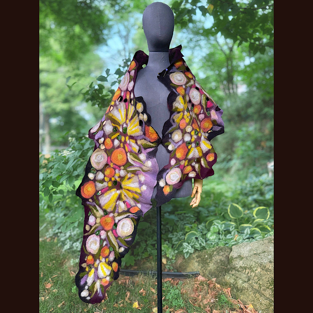 OOAK Handmade wool Felted Scarf 88” X 16” Original art work