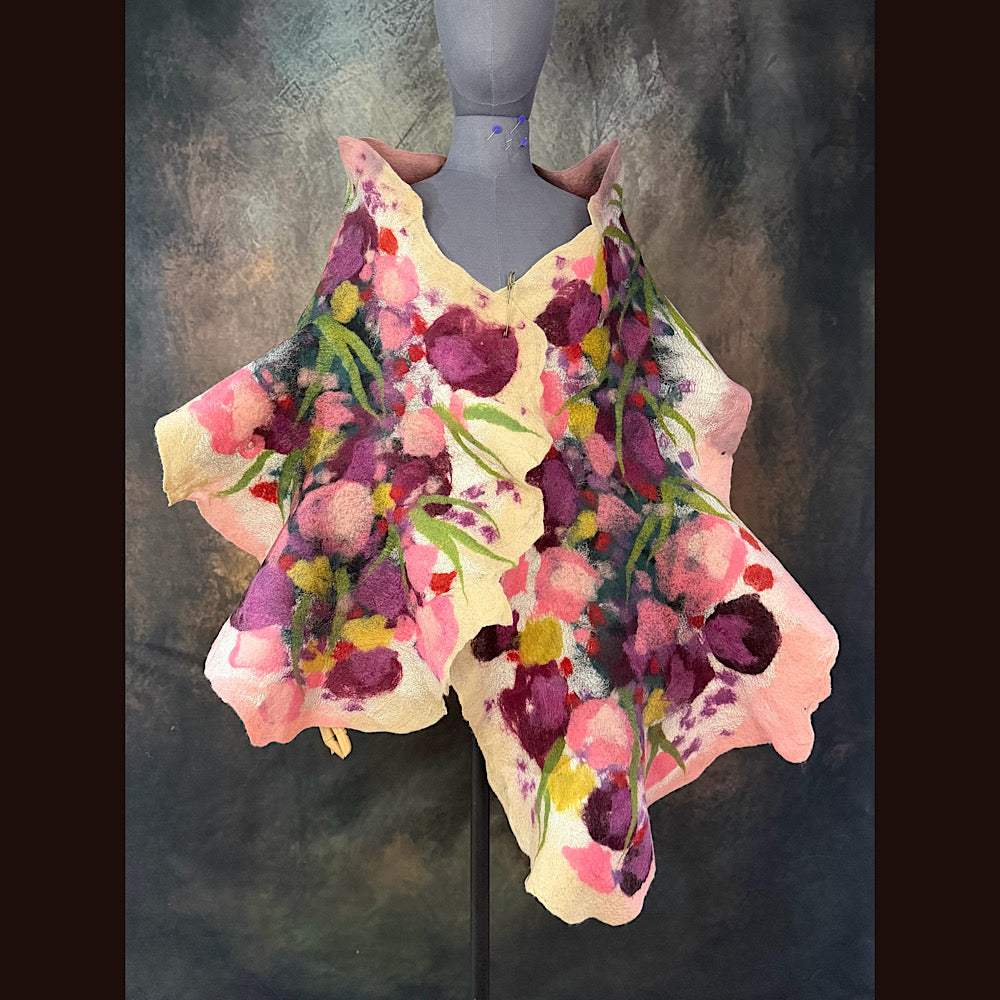 OOAK Handmade wool Felted Scarf 80” X 17” Original art work