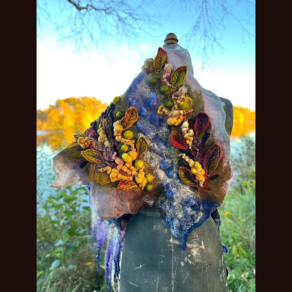 Chicoutimi river felted shawl 59” X 22”