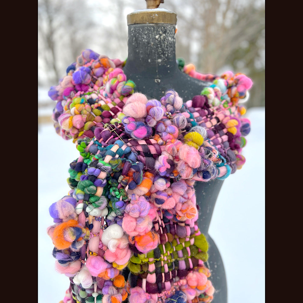 Frosted primroses woven art yarn Scarf 102” X 7”