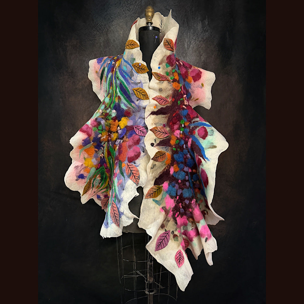 OOAK Handmade wool Felted Scarf 82” X 17”